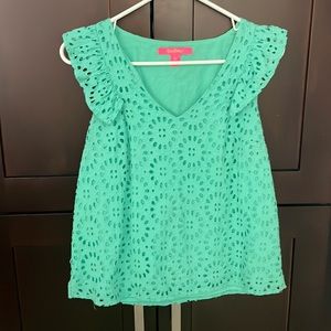 Lilly Pulitzer green eyelet cotton blouse